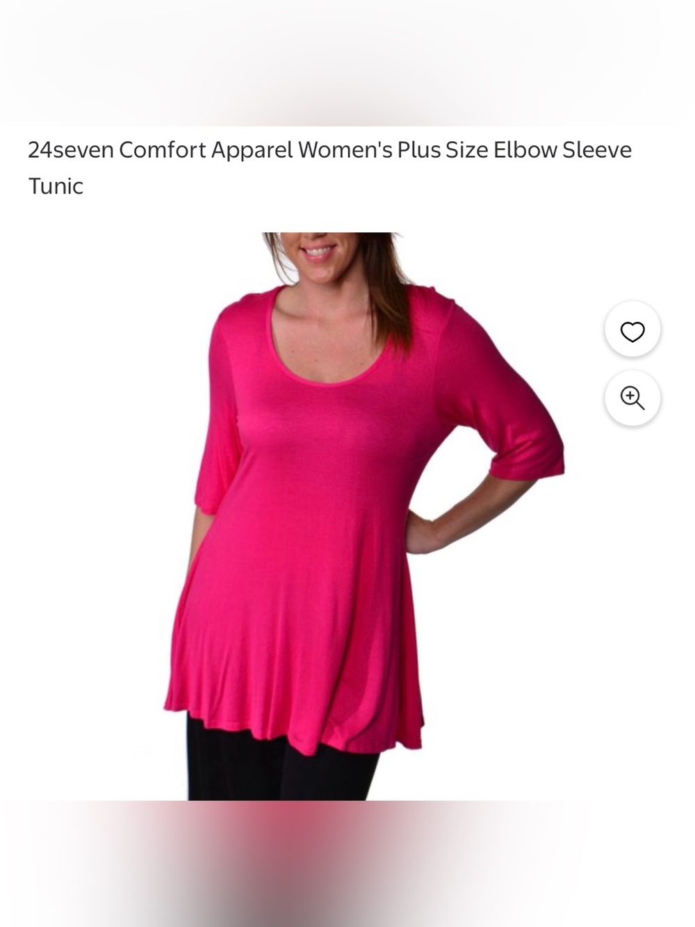 24seven Comfort Apparel Plus-Size Scoop Neck Elbow Sleeve Tunic - Hot Pink